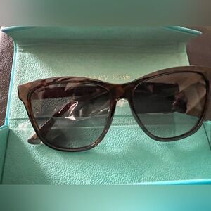 Mary Kay Black Cat-Eye Sunglasses with Dark Lenses and Turquoise Case